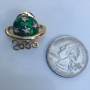 Y2K Year 2000 Star Studded Saturn Pin with White Rhinestones Commemorative